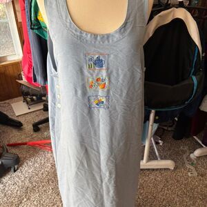 Light Wash Vintage Cottagecore Embroidered Apron Dress